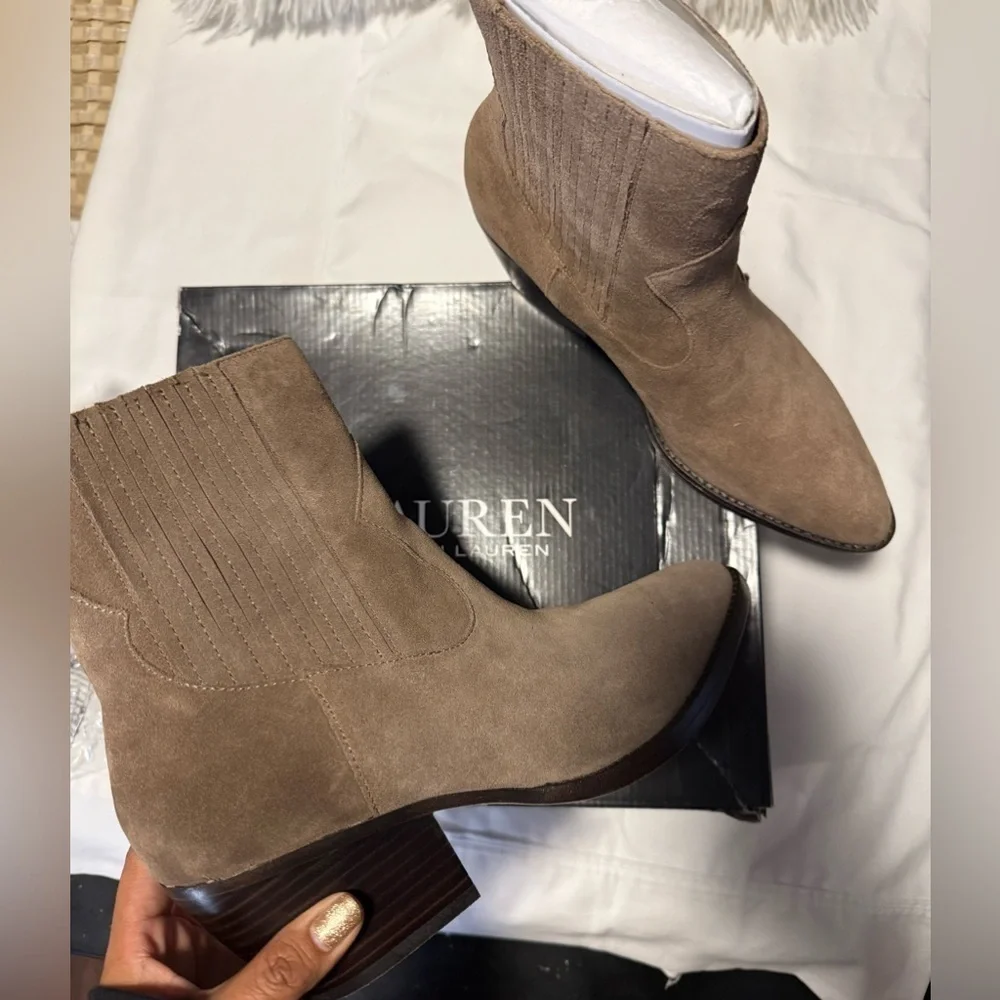 Ralph Lauren Racquel Womens Pointed Toe Leather Booties - Grey Suede - 10 - Picture 4 of 8